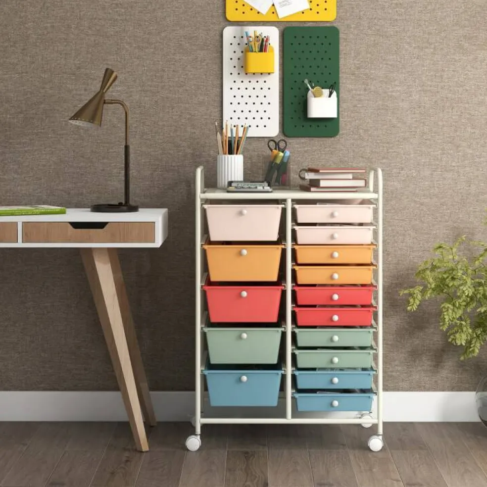 Rolling Storage Cart 15 Drawer Organizer With Wheels Craft Office Supply Organizer Steel Frame Multicolor Drawers