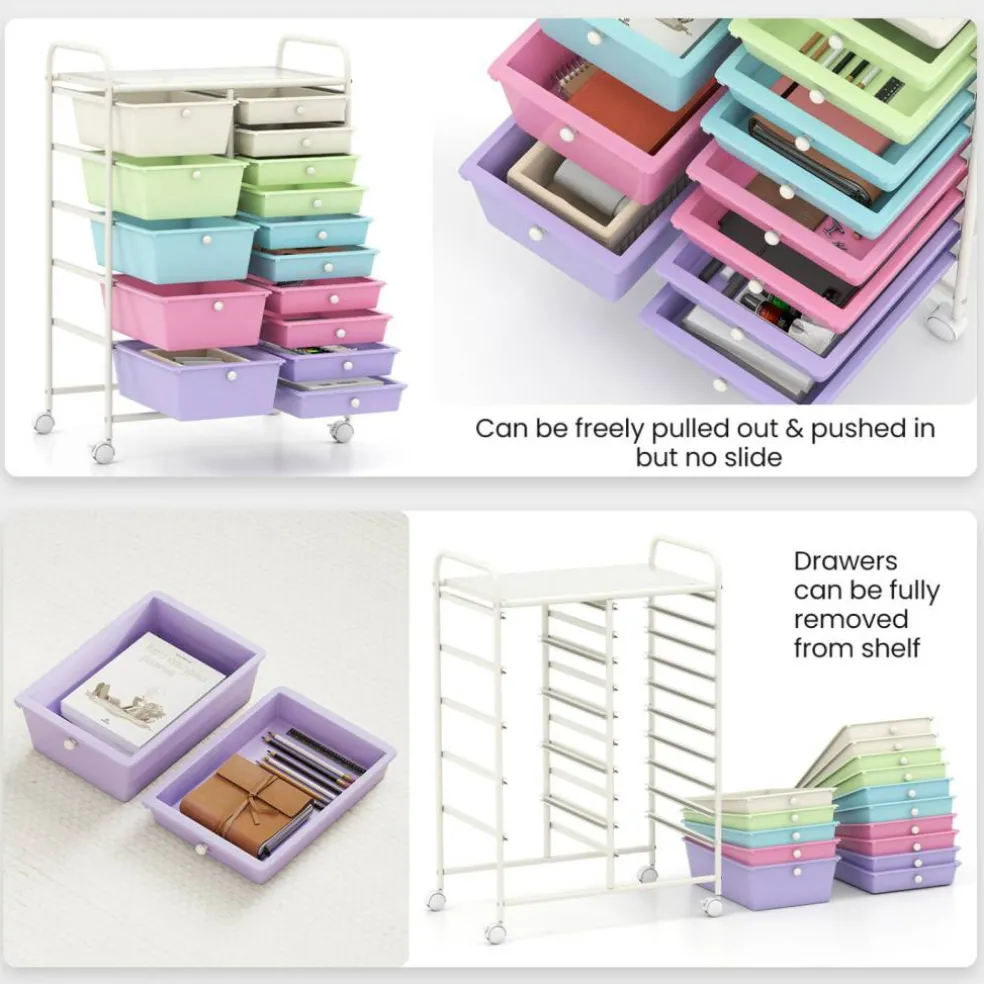 Rolling Storage Cart 15 Drawer Organizer With Wheels Craft Office Supply Organizer Steel Frame Multicolor Drawers