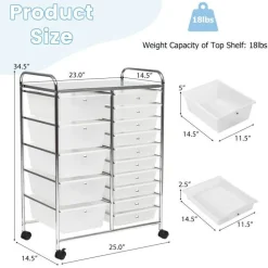 Rolling Storage Cart 15 Drawer Organizer With Wheels Craft Office Supply Organizer Steel Frame Multicolor Drawers