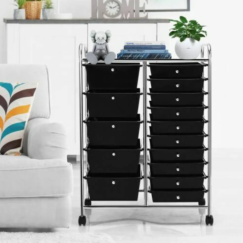 Rolling Storage Cart 15 Drawer Organizer With Wheels Craft Office Supply Organizer Steel Frame Multicolor Drawers