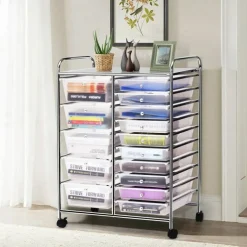 Rolling Storage Cart 15 Drawer Organizer With Wheels Craft Office Supply Organizer Steel Frame Multicolor Drawers