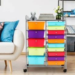 Rolling Storage Cart 15 Drawer Organizer With Wheels Craft Office Supply Organizer Steel Frame Multicolor Drawers