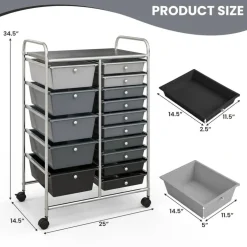 Rolling Storage Cart 15 Drawer Organizer With Wheels Craft Office Supply Organizer Steel Frame Multicolor Drawers