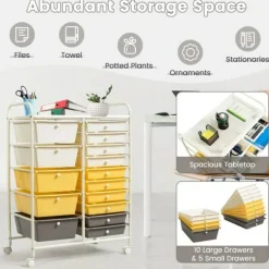 Rolling Storage Cart 15 Drawer Organizer With Wheels Craft Office Supply Organizer Steel Frame Multicolor Drawers