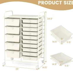 Rolling Storage Cart 15 Drawer Organizer With Wheels Craft Office Supply Organizer Steel Frame Multicolor Drawers