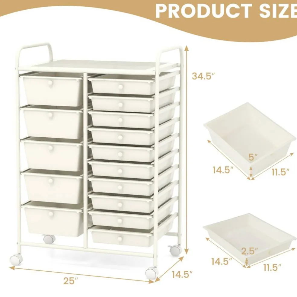 Rolling Storage Cart 15 Drawer Organizer With Wheels Craft Office Supply Organizer Steel Frame Multicolor Drawers