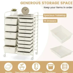 Rolling Storage Cart 15 Drawer Organizer With Wheels Craft Office Supply Organizer Steel Frame Multicolor Drawers