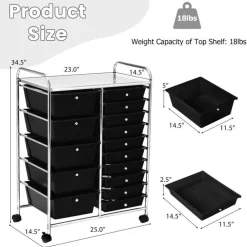 Rolling Storage Cart 15 Drawer Organizer With Wheels Craft Office Supply Organizer Steel Frame Multicolor Drawers