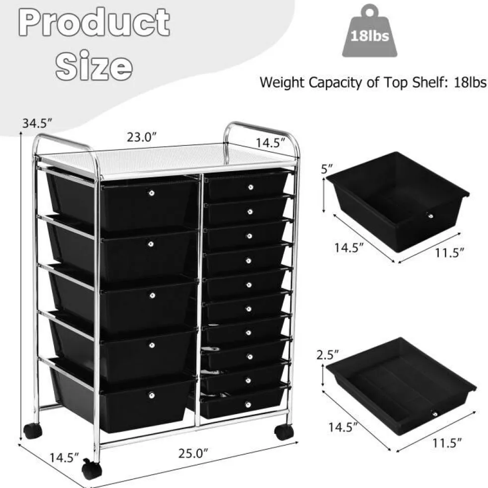 Rolling Storage Cart 15 Drawer Organizer With Wheels Craft Office Supply Organizer Steel Frame Multicolor Drawers