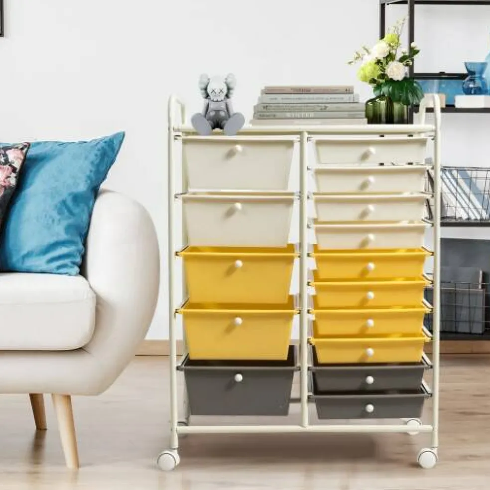 Rolling Storage Cart 15 Drawer Organizer With Wheels Craft Office Supply Organizer Steel Frame Multicolor Drawers