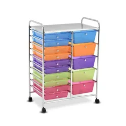 Rolling Storage Cart 15 Drawer Organizer With Wheels Craft Office Supply Organizer Steel Frame Multicolor Drawers