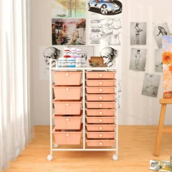 Rolling Storage Cart 15 Drawer Organizer With Wheels Craft Office Supply Organizer Steel Frame Multicolor Drawers