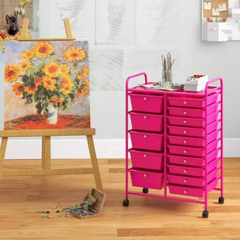 Rolling Storage Cart 15 Drawer Organizer With Wheels Craft Office Supply Organizer Steel Frame Multicolor Drawers