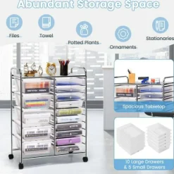 Rolling Storage Cart 15 Drawer Organizer With Wheels Craft Office Supply Organizer Steel Frame Multicolor Drawers