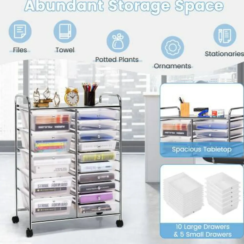 Rolling Storage Cart 15 Drawer Organizer With Wheels Craft Office Supply Organizer Steel Frame Multicolor Drawers