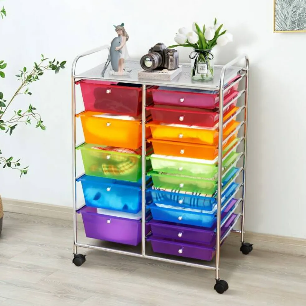 Rolling Storage Cart 15 Drawer Organizer With Wheels Craft Office Supply Organizer Steel Frame Multicolor Drawers