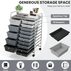 Rolling Storage Cart 15 Drawer Organizer With Wheels Craft Office Supply Organizer Steel Frame Multicolor Drawers