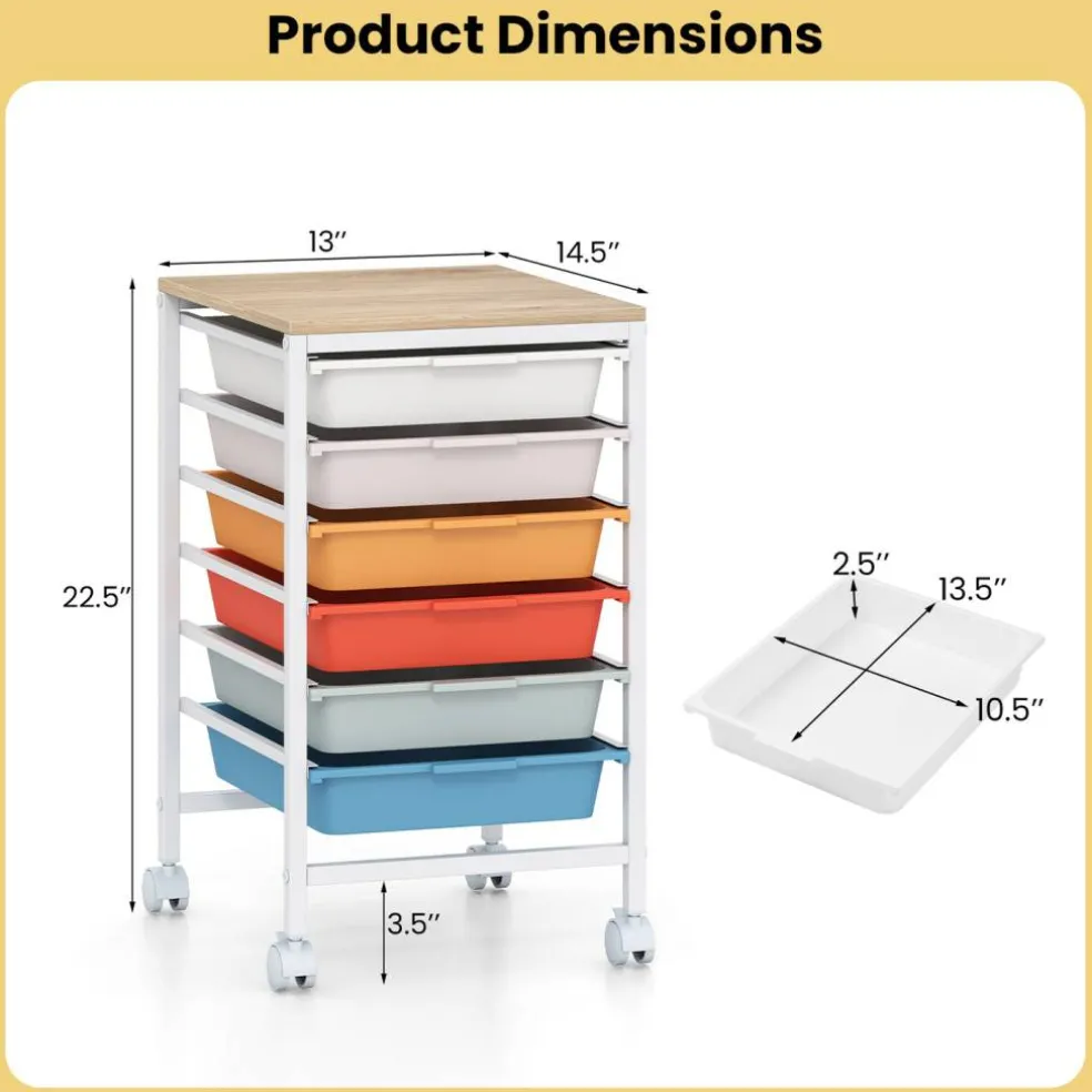 Rolling Storage Cart MDF Metal 6-Drawer Organizer