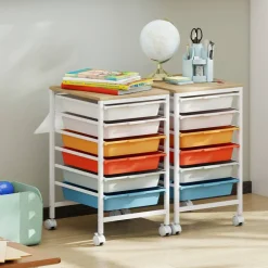 Rolling Storage Cart MDF Metal 6-Drawer Organizer