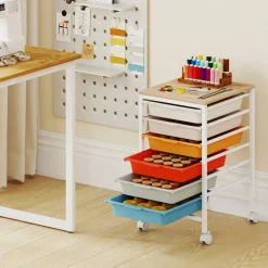 Rolling Storage Cart MDF Metal 6-Drawer Organizer