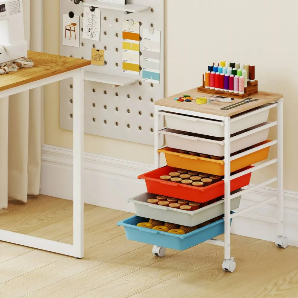 Rolling Storage Cart MDF Metal 6-Drawer Organizer