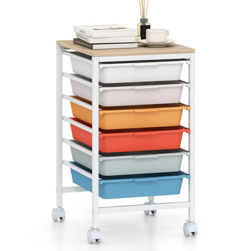 Rolling Storage Cart MDF Metal 6-Drawer Organizer