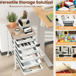 Rolling Storage Cart MDF Metal 6-Drawer Organizer