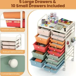 Rolling Storage Cart with 15 Drawers, Mobile Organizer with Pegboard, Removable Drawers, Metal Frame, 360° Casters