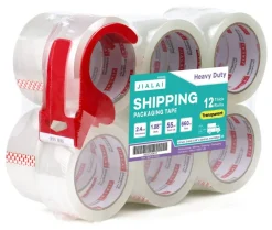 12 Rolls Clear Packing Tape, Heavy Duty Packaging Tape with Dispenser,1.88In x 55Yd,2.4Mil Thick Industrial Grade Transparent Tape Refills for Shipping,Moving,Sealing and storages