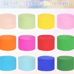 12 Rolls Crepe Paper Streamers - 12 Colors, Colorful Birthday Streamers for Birthday, Wedding, Baby Shower, Ocean, Rainbow, Bachelorette Party Decorations