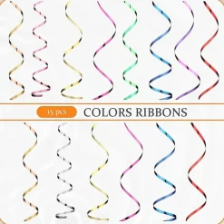 15 Rolls Curling Ribbon, 1/5" x 11yd Each (165yd Total) – Shiny Metallic Assorted Colors for Crafts & Party Decor
