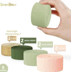 8 Rolls Moss Sage Green Pink Crepe Paper Streamers(Moss Green)