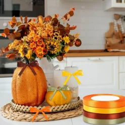 4 Rolls Thanksgiving Fall Ribbon Set for Autumn Wreath Party Bows