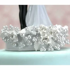 Romance Gay Rose Pearl Wedding Cake Topper (Silver)