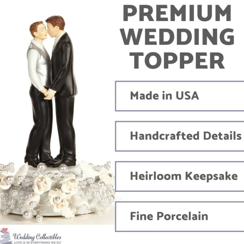 Romance Gay Rose Pearl Wedding Cake Topper (Silver)
