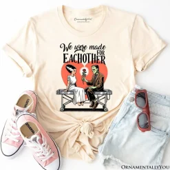 Romantic Frankenstein and Bride T-Shirt, We Were Made for Each Other Tee for Spooky Couples