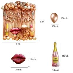 Rose Gold birthday decorations for women ，happy birthday party decorations for girls，Rose Gold Fringe Curtain，happy birthday banner， balloon letters