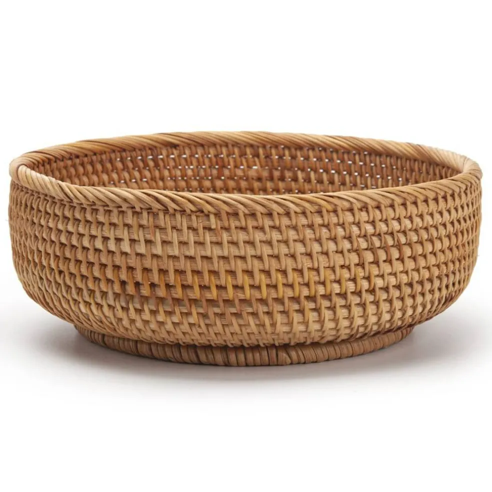 Round Rattan Fruit Baskets Woven Storage Bowls Key Holder Stackable for Shelf Kitchen Tabletop Natural Set of 3