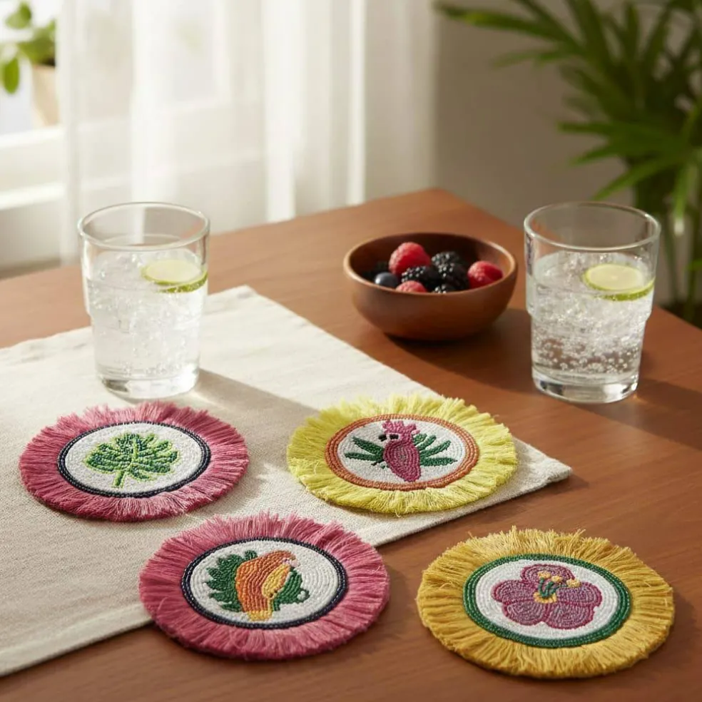 6" Round Tropical Beaded Coasters with Fringe, 4ct. by Ashland®