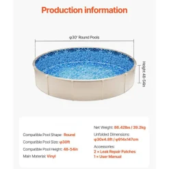 Round Vinyl Pool Liner for Foot Above Ground Pools, Soft Cushion Swimming Pool Bottom Cover with J-Hook and Beaded Installation Options