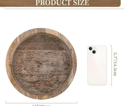 Round Wood Candle Plate Holder Tray Rustic Farmhouse Distressed Decorative Candle Base