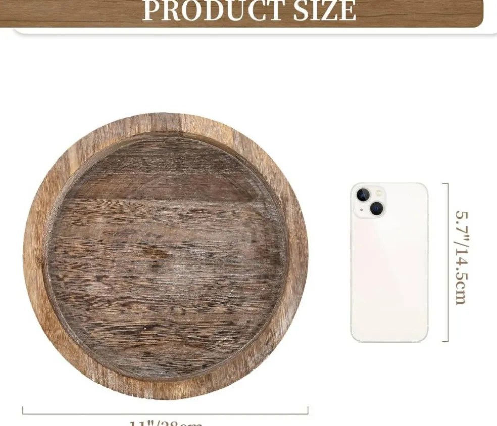 Round Wood Candle Plate Holder Tray Rustic Farmhouse Distressed Decorative Candle Base