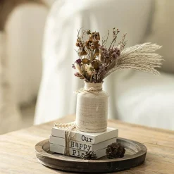 Round Wood Candle Plate Holder Tray Rustic Farmhouse Distressed Decorative Candle Base