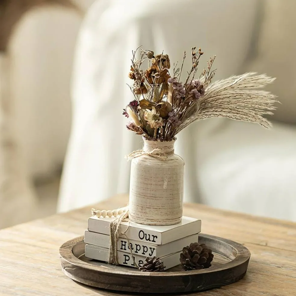 Round Wood Candle Plate Holder Tray Rustic Farmhouse Distressed Decorative Candle Base