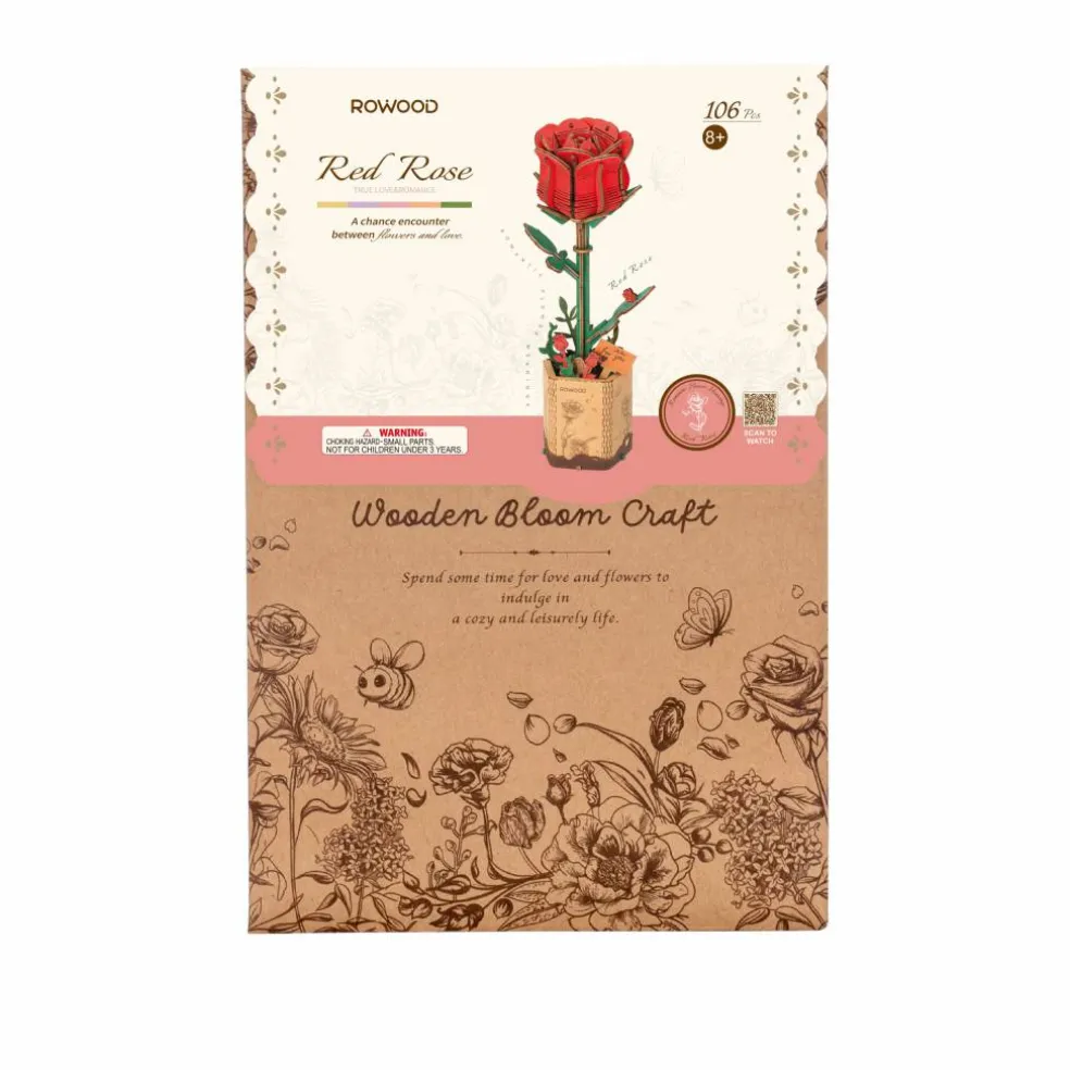Rowood Red Rose Wooden Bloom Craft