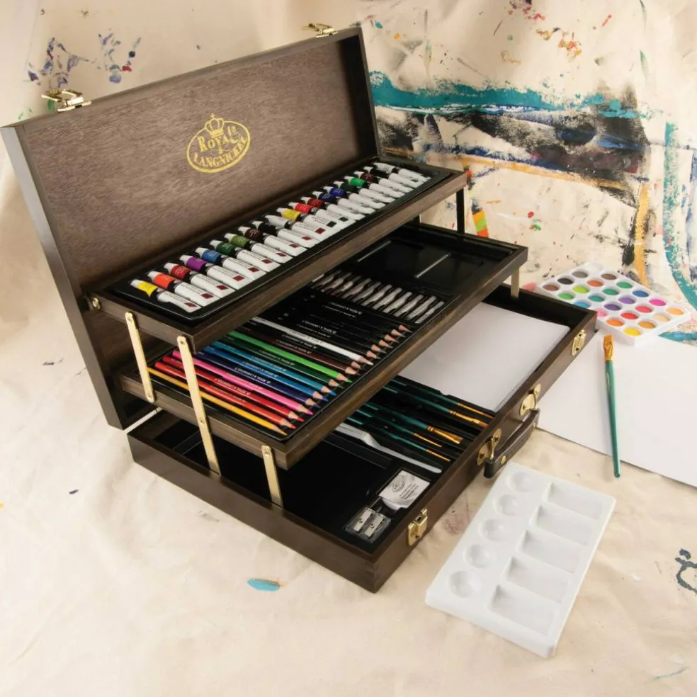 RSET-ART4451 | 100 Piece Mixed Media 3-Tier Espresso Art Set