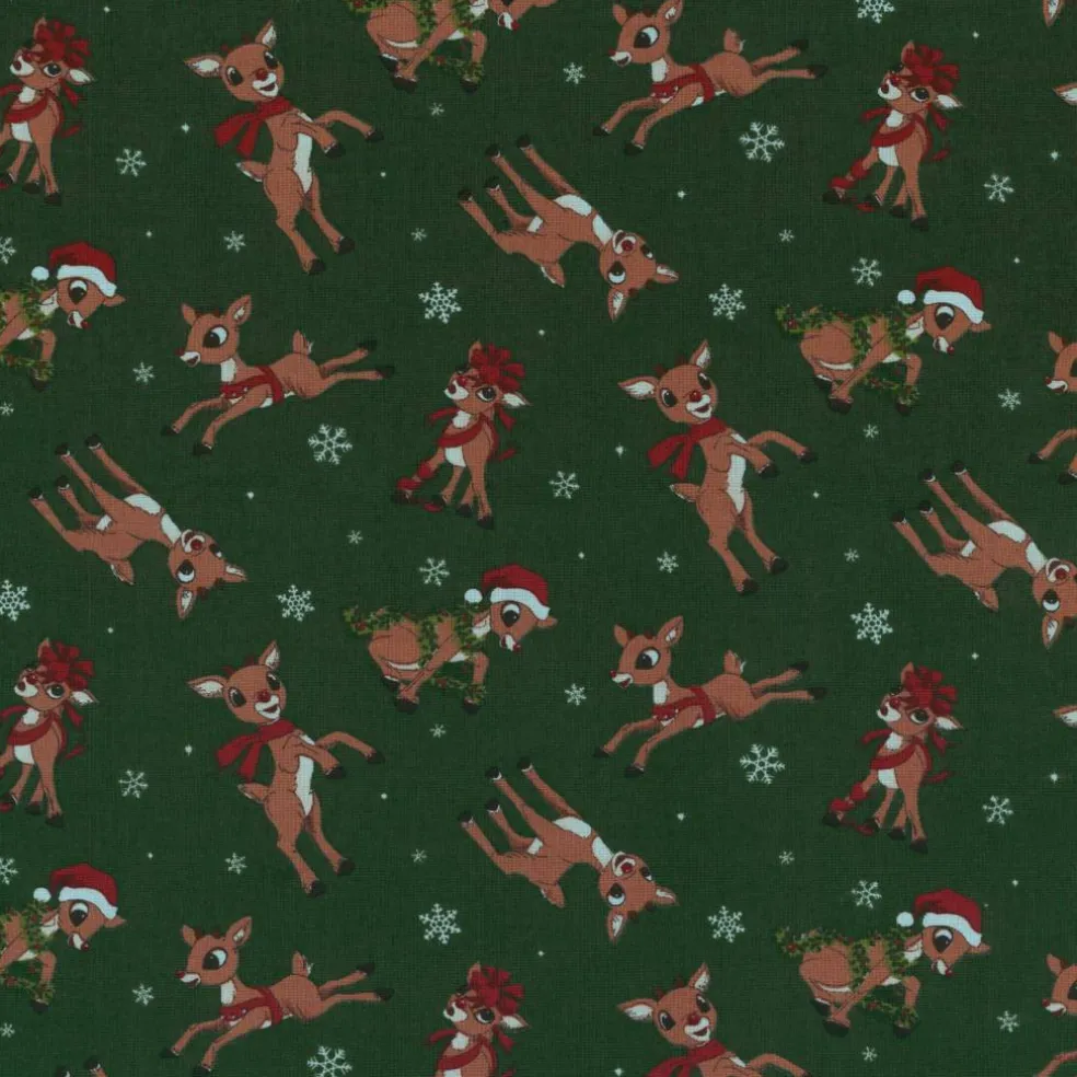 Rudolph the Red-Nosed Reindeer Green Cotton Quilting Fabric
