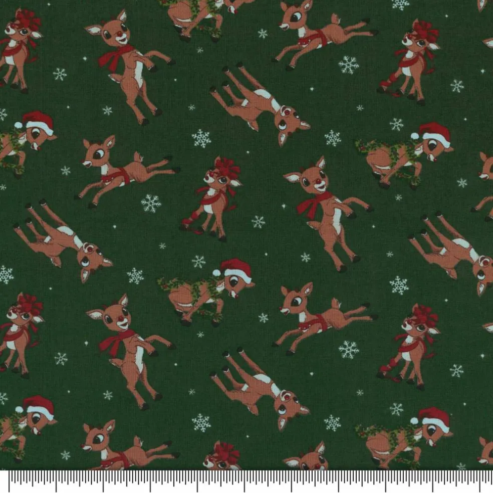 Rudolph the Red-Nosed Reindeer Green Cotton Quilting Fabric