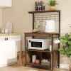 Rustic Brown Engineered Wood Bakers Rack with Adjustable Height and Industrial Design