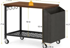 Rustic Brown 2-Tier Printer Cart with Wheels & Storage Bag